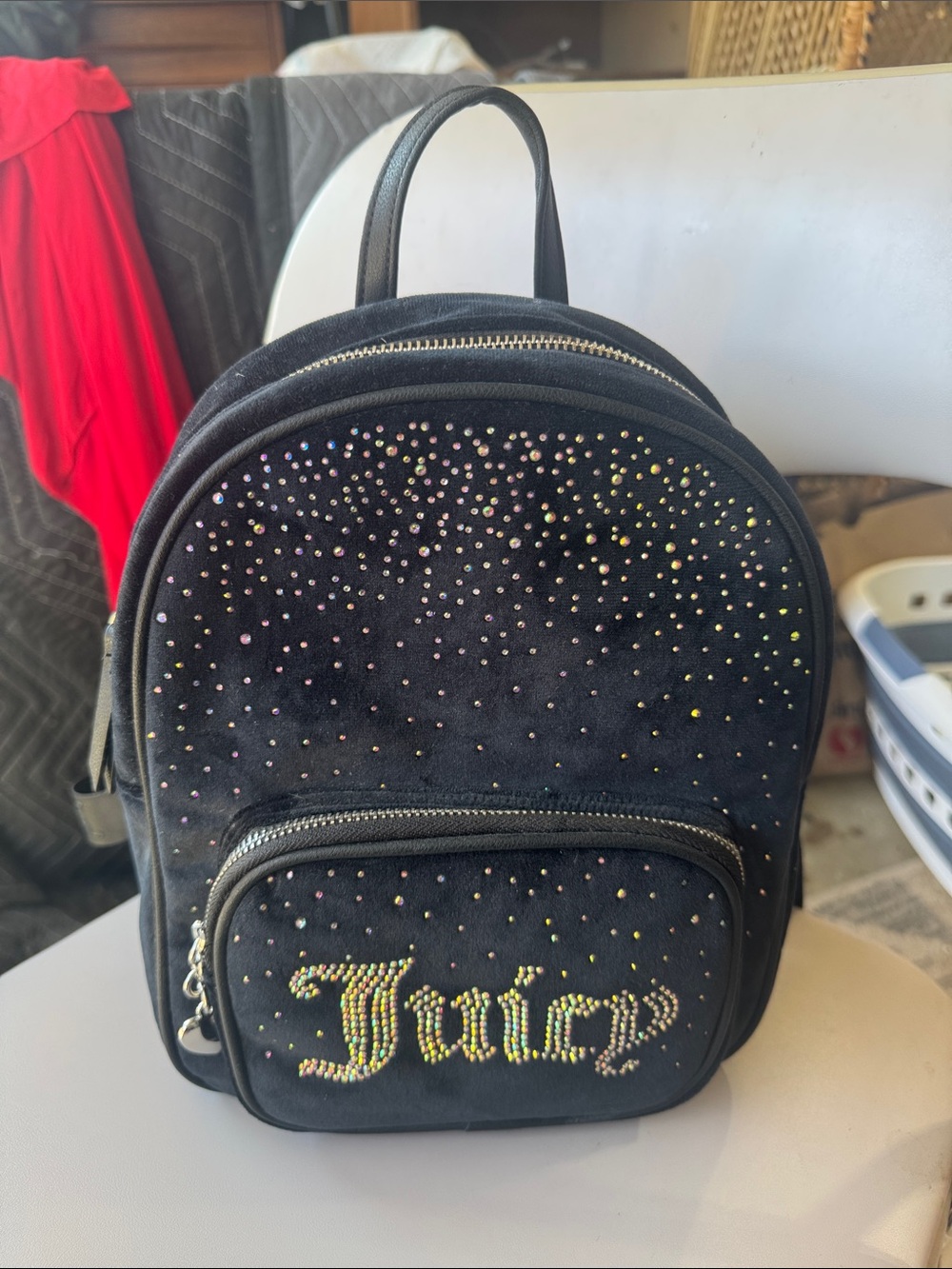 Juicy Black Studded Mini Backpack with Iridescent Logo